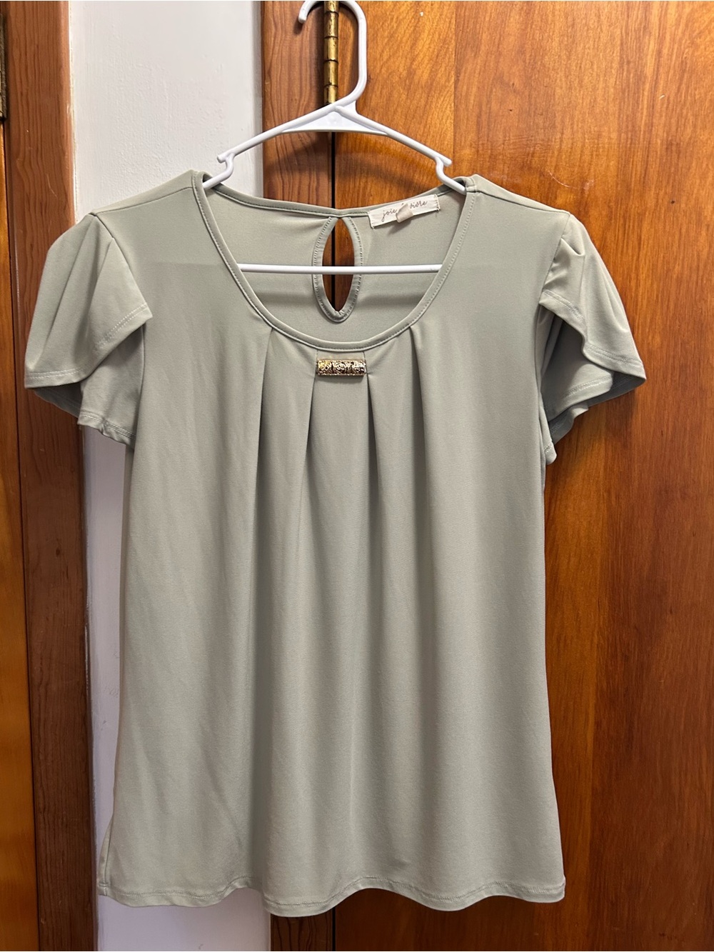 Light Sage Green Pleated Short Sleeve Top